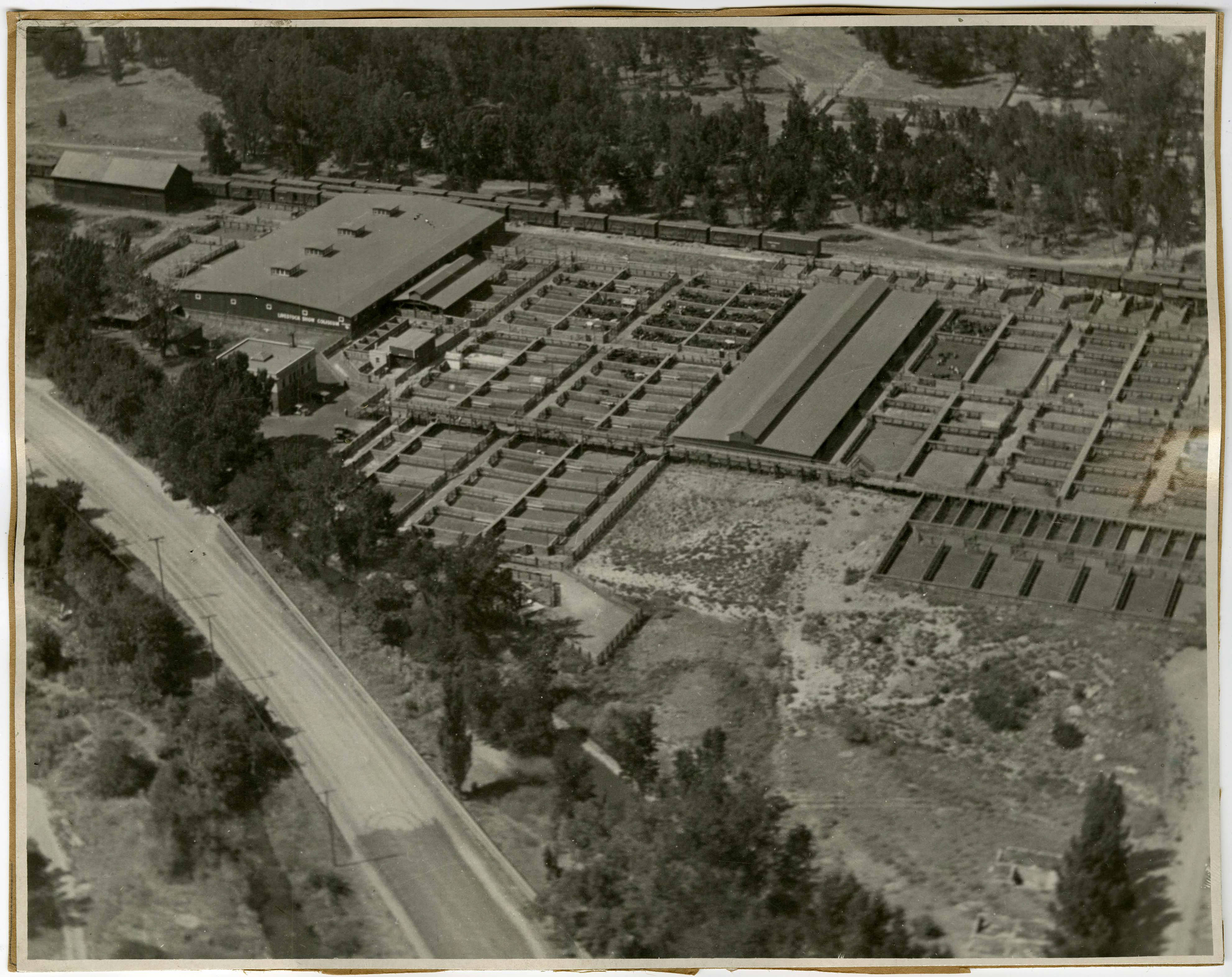 1930 Aerial view of the Ogden Union Stockyards. Special Collections Department, Stewart Library, Weber State University