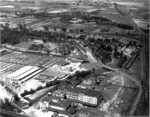 aerial view of the Ogden Union Stockyards and the American Packing and Provision Company building. Special Collections Department, Stewart Library, Weber State University