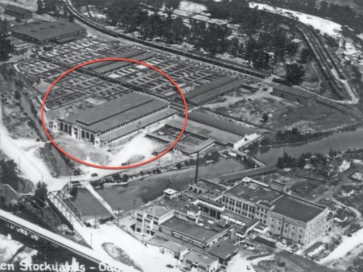 1950 Aerial map, Special Collections Department, Stewart Library, Weber State University. Coliseum circled. Ogden Union Stockyards.